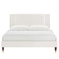 thumbnail image 4 of Platform Bed Frame, Tufted, Rivet Nailhead, Full Size, White, Velvet, Mid Century Bedroom, Modern Contemporary Boutique HB35603, 4 of 8