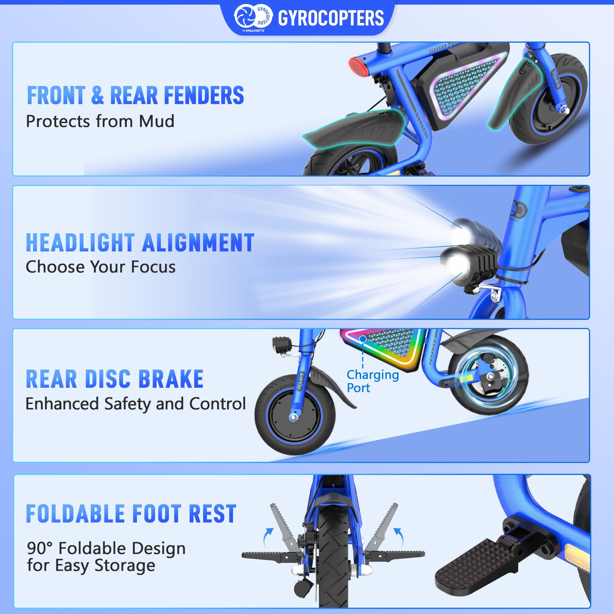 Gyrocopters Radi8 Electric scooter (Blue) | UL 2272 approved | 25