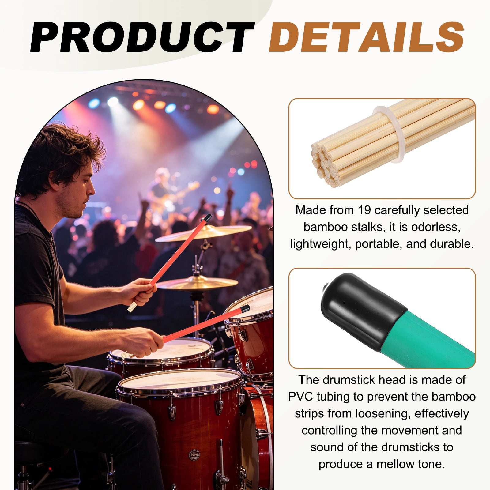 Uxcell Jazz Drum Sticks, 2 Pair Bamboo Rods Drum Brushes 19 Bundles Drumsticks for Jazz Folk Acoustic Performance Small Venue, Green(All Inclusive)
