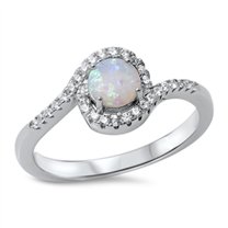CHOOSE YOUR COLOR Round White Simulated Opal Clear CZ Elegant Ring .925 Sterling Silver Band Female Size 8