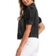 thumbnail image 4 of Chaqueta de mezclilla para mujer INSPIRE CHIC, de manga corta con volantes, con cuello de solapa, chaqueta de jeans negra, talla M, 4 of 6