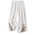 thumbnail image 3 of WRKEKC Wide Leg Pants for Women Spring Summer Casual Loose Fit Cotton Linen Blend Embroidery Ankle Length Comfortable Everyday, 3 of 5