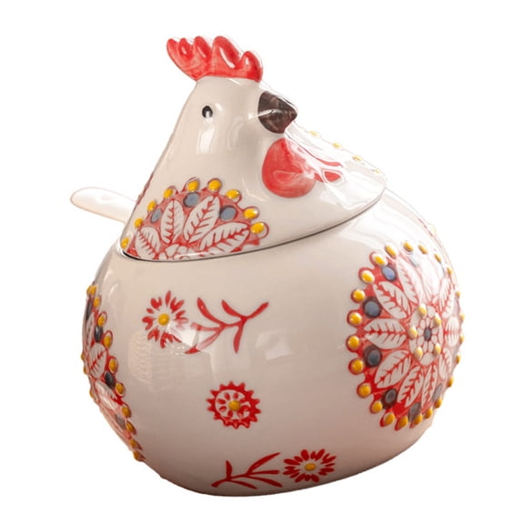 Handcrafted Ceramic Condiment Dispenser Chicken Shaped Seasoning Container Practical Cooking Accessory Set