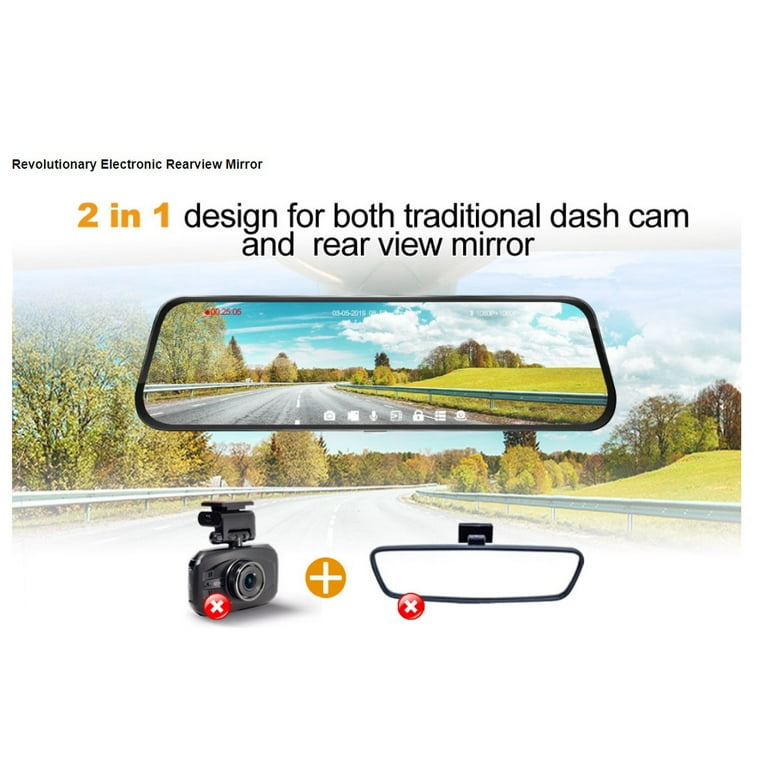  3 Channel Mirror Dash Cam Backup Camera, 9.6'' Touch