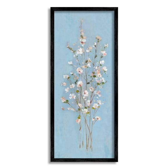 Stupell Industries Simple Botanical Floral Stems Pattern Blue Background Paintings Black Framed Art Print Wall Art, 10x24, by Sally Swatland