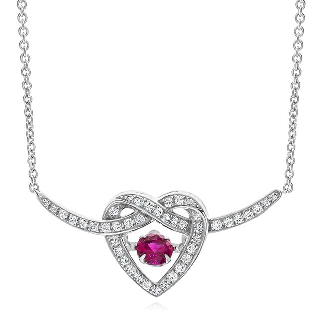Created Ruby & White Sapphire Infinity Heart Necklace 18" by