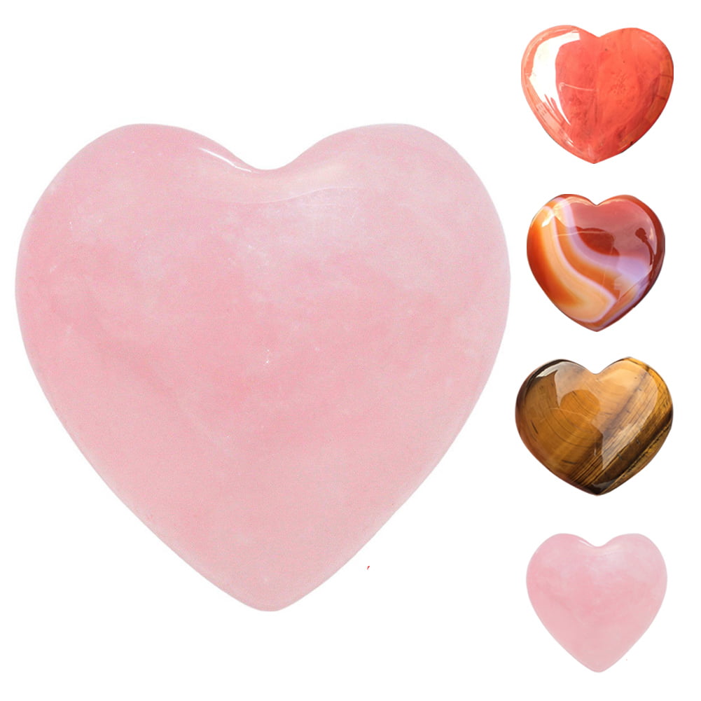 Romantic Heart Shaped Rose Quartz Crystal Carved Palm Healing Love Gemstone One 