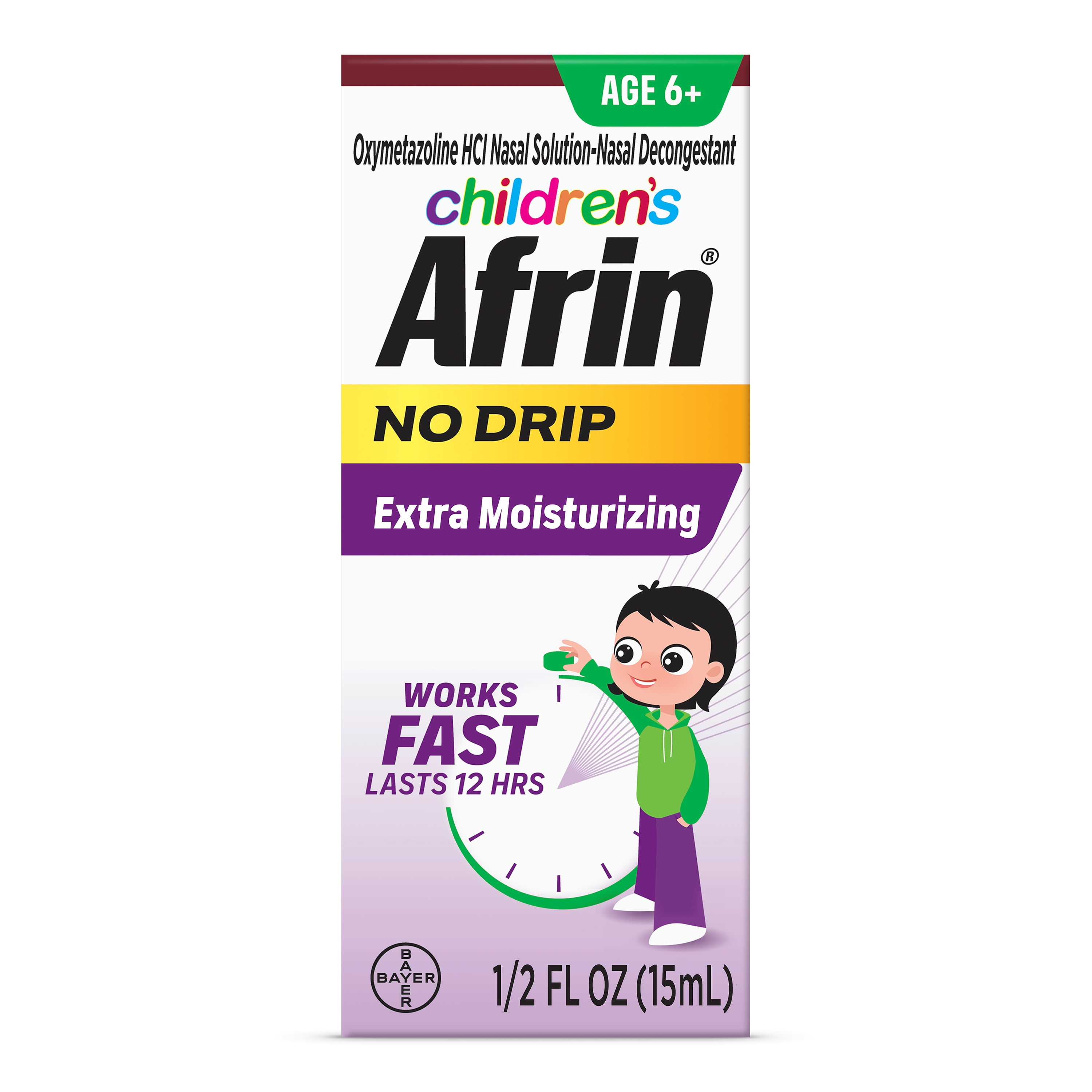 Children's Afrin No Drip Extra Moisturizing 12 Hour Stuffy Nose Nasal Spray, Ages 6+, 15mL
