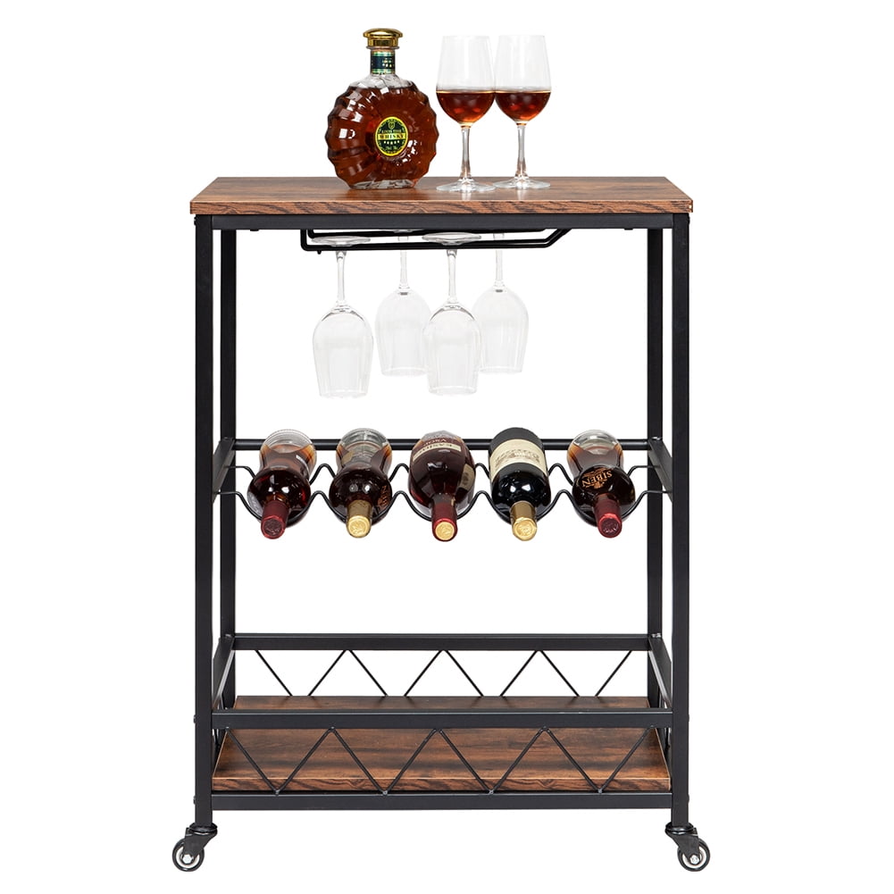Kepooman Industrial Kitchen Serving Carts Rolling Bar Cart with 3 Tier Storage Shelves Bar Carts for The Home with Wine Glass Holder, Vintage Gray Kepooman Industrial Kitchen Serving Carts Rolling Bar Cart with 3 Tier Storage Shelves Bar Carts for The Home with Wine Glass Holder, Vintage Gray
