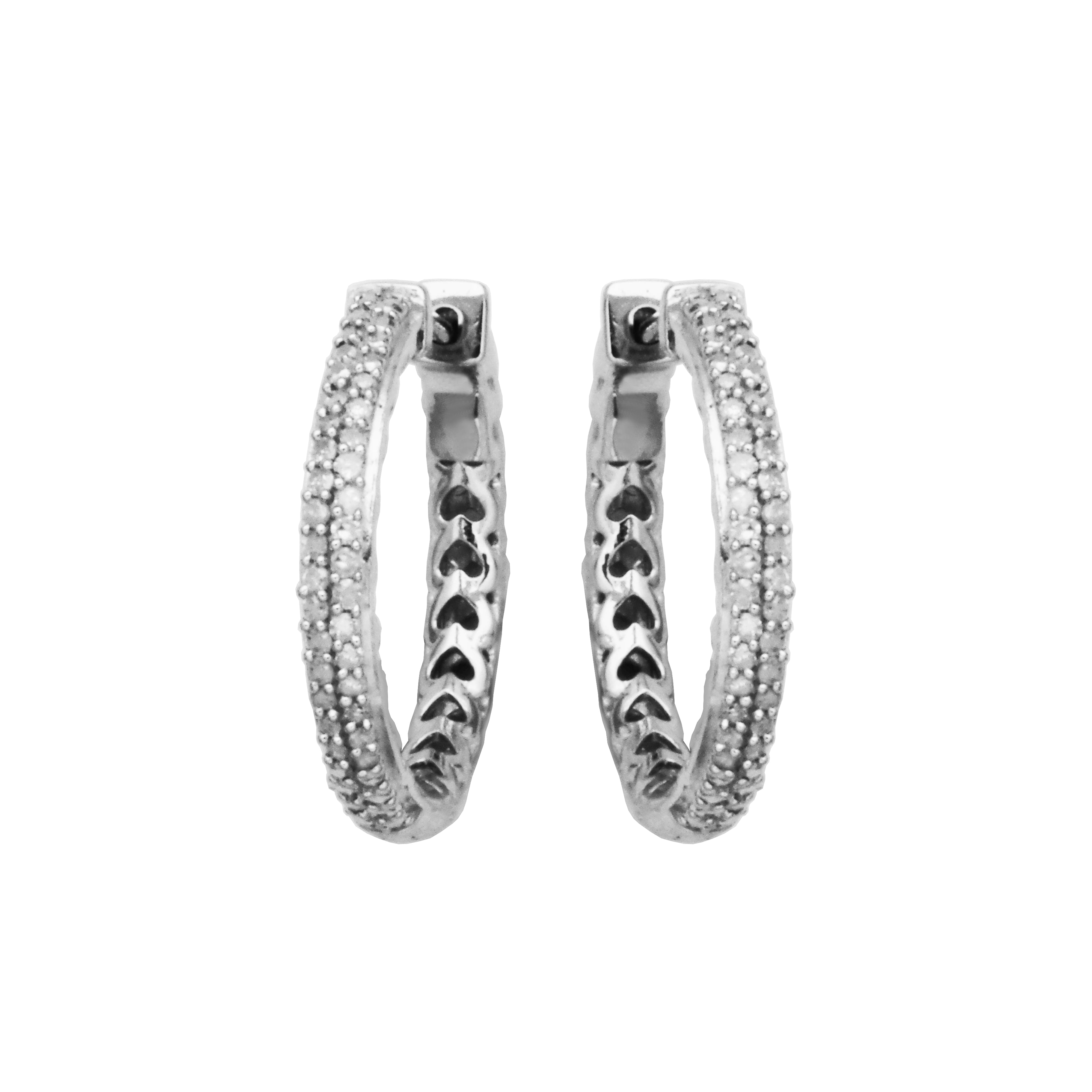 Forever Facets 1/4 cttw Diamond Pave Hinged Hoop Earrings in Rhodium over Sterling Silver, Adult Female