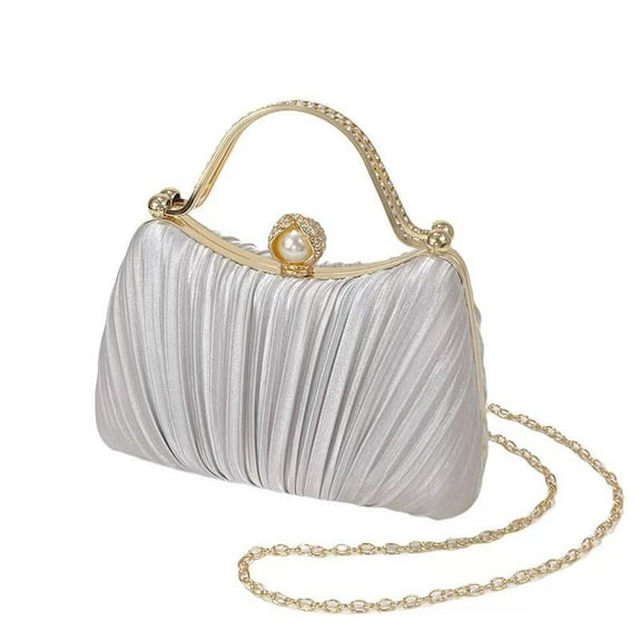 Women's Pleated Evening Clutch Purse with Ring Handle, Wrinkle-Resistant Polyester Wedding Party Bag for Prom Gala black