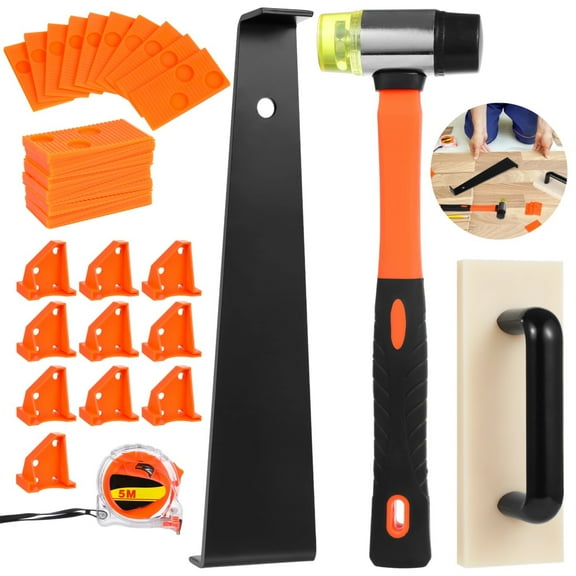 34 PCS Laminate Flooring Tools, 6 in 1 Flooring Installation Kit, Hardwood Vinyl Flooring Assemble Tool, Dual-Head Rubber Mallet, Tapping Block with Handle, Flooring Spacers, Pull Bar, Tape Measure