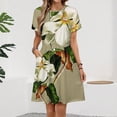thumbnail image 2 of Vintage White Magnolia Pattern on Khaki Background Short Sleeve Dress Women Summer Evening Dresses Ladies Sundress, 2 of 7