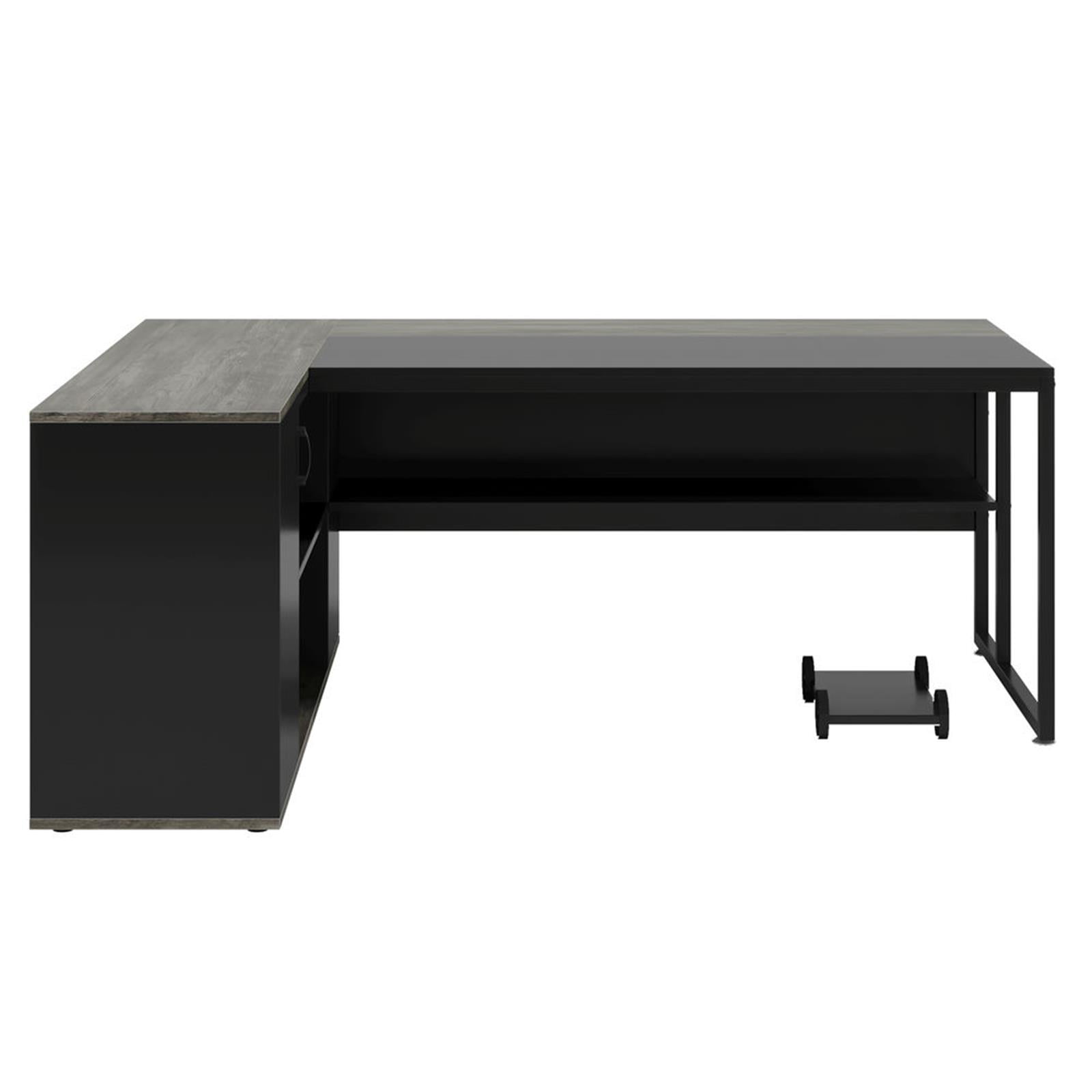 Demi Bonn Modern L Shaped Gaming Desk, 71" Executive Desk with Shelves and Lateral File Cabinet for Home Office, Gray