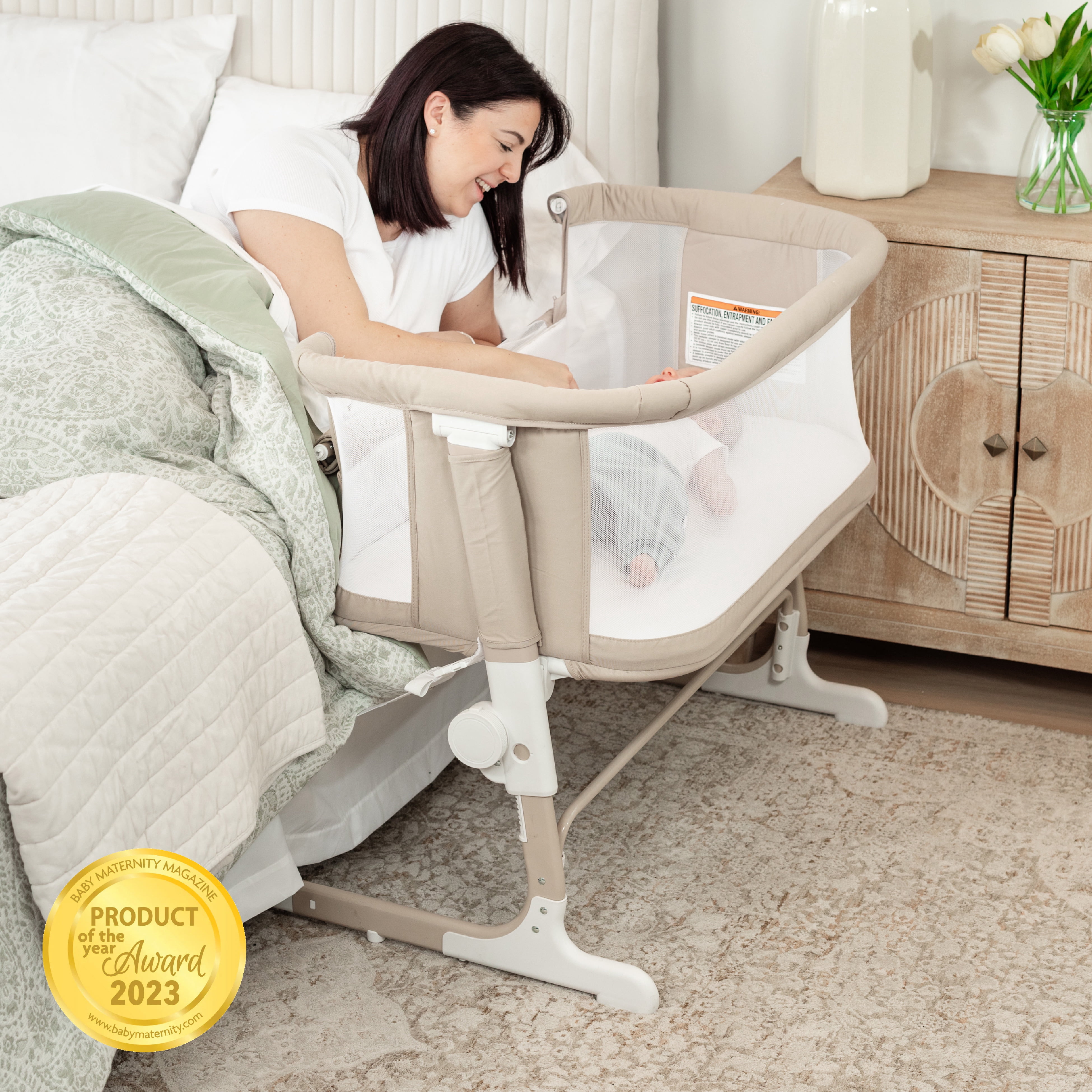 Beside Me Dreamer Organic Bassinet & Bedside Sleeper, Adjustable, Breathable & Portable, Organic Sesame