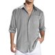thumbnail image 3 of Camisas Para Hombre Camisa de manga larga de solapa con hebilla de bolsillo de temperamento adelgazante de algodón para hombre (Grey, L), 3 of 4
