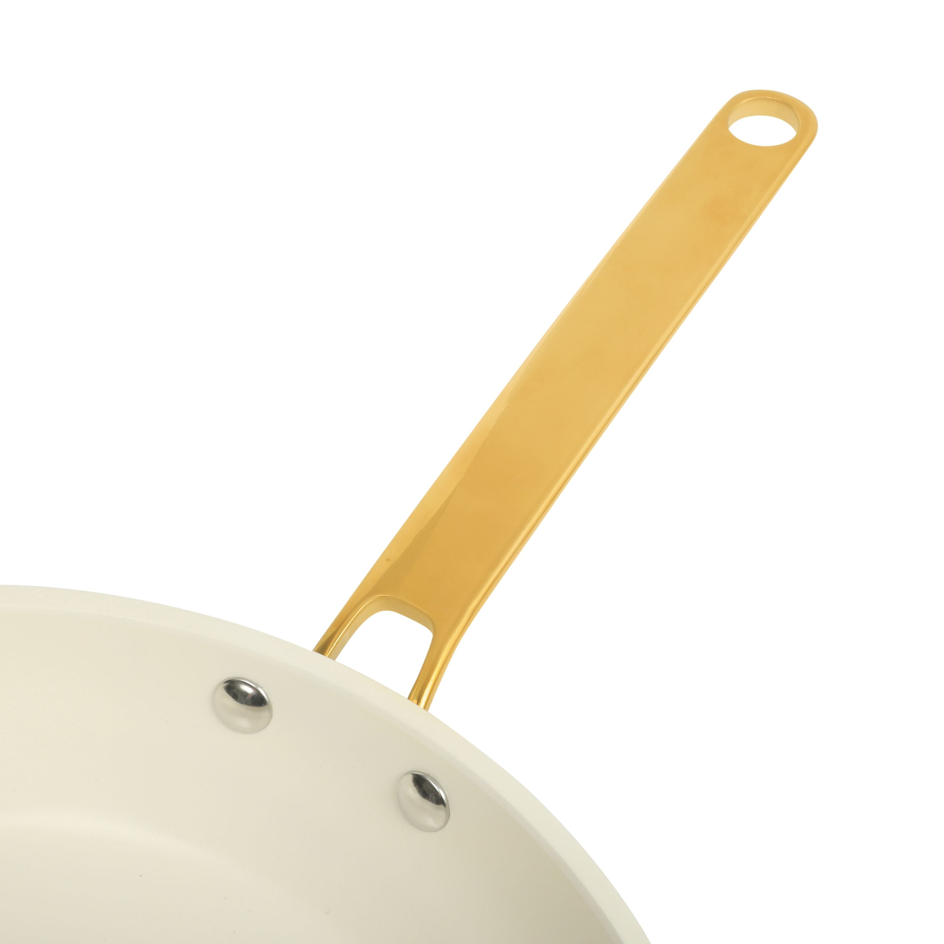 Martha Stewart 12-Inch Ceramic Nonstick Frying Pan Skillet, Linen with Gold Handle
