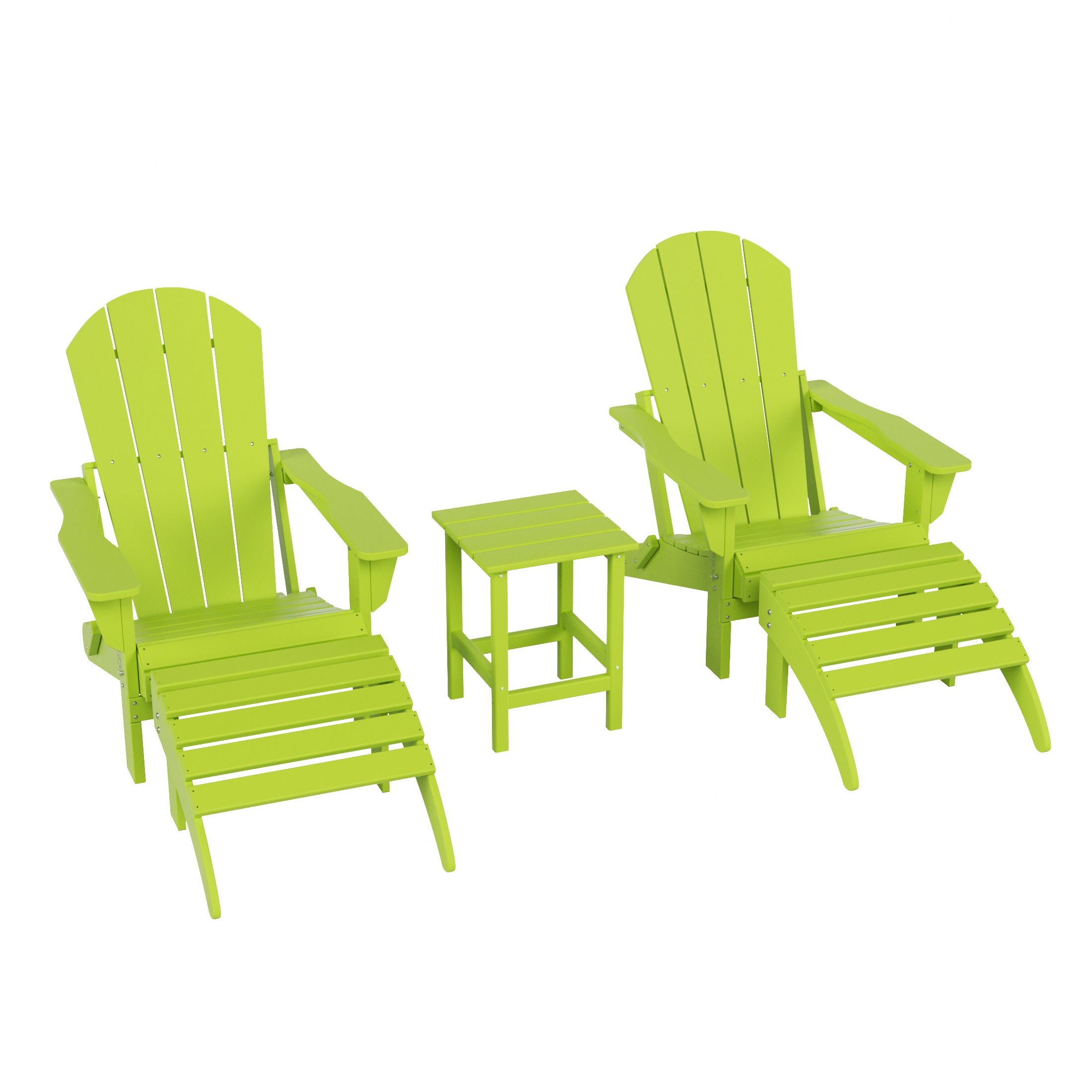 WestinTrends Malibu 5-Piece set classic Adirondack chairs with ottoman and a small coffee table (2 seater), Lime