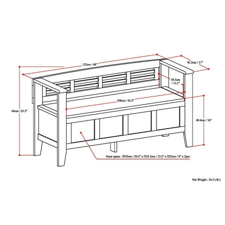 Simpli Home - Adams SOLID WOOD 48 inch Wide Contemporary Entryway Storage Bench in - Rustic Medium Brown