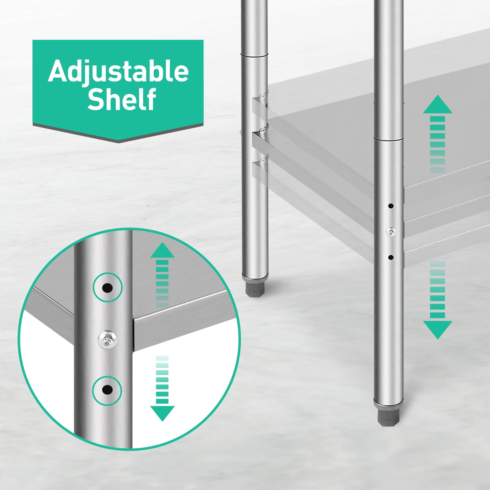 Huisuilinss Stainless Steel Table,Metal Prep & Work Table with Adjustable Undershelf NSF Metal Commercial Kitchen Table for Kitchen, Restaurant, Hotel and Garage Prep Table Work Table