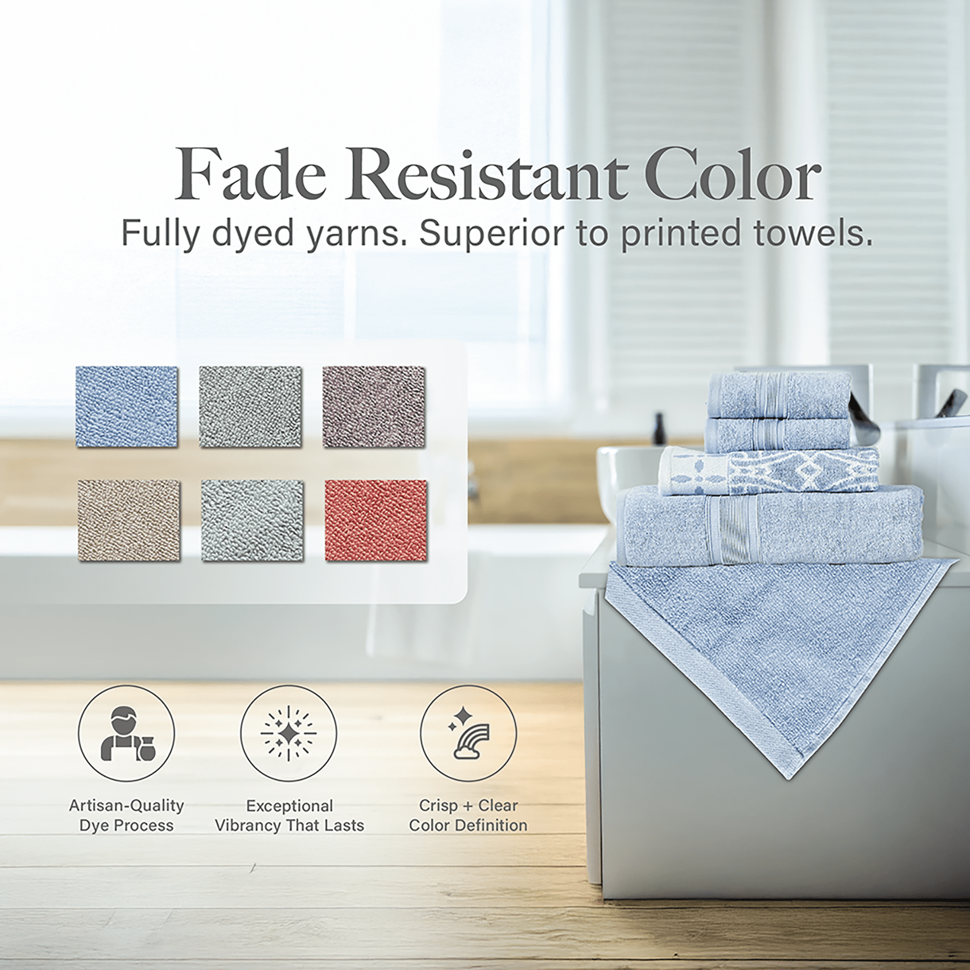 Modern Threads Monroe 6-Piece Cotton Bath Towel Set, Blue