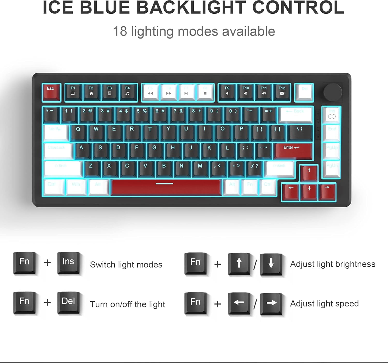 MageGee 75% Mechanical Gaming Keyboard, Compact Blue Backlit Wired Gaming Keyboards EVA Foam, Knob Control