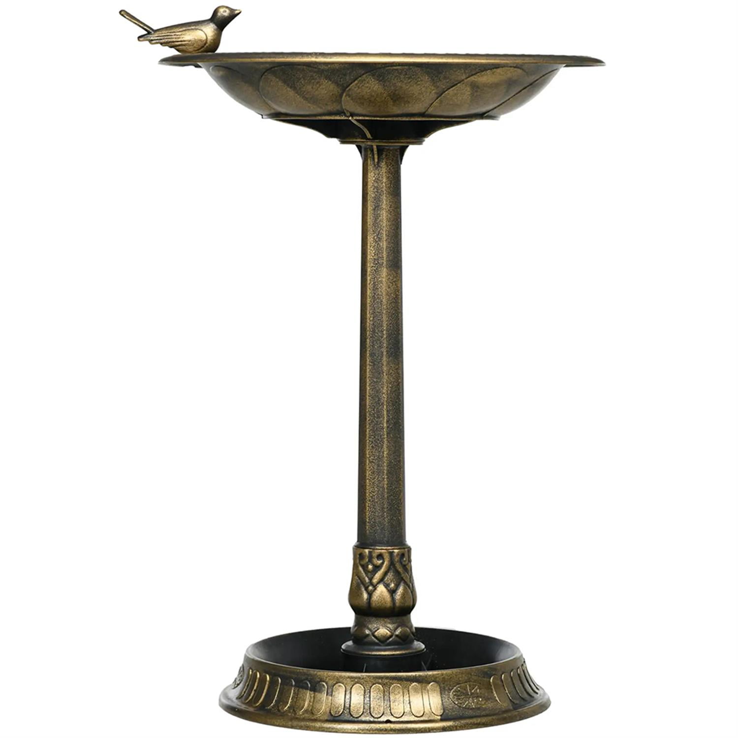 resenkos 28" Tall Outdoor Flower Birdbath with Bird Statues, Charming Garden Accent to Attract Birds, Durable Polypropylene Construction for Patio, Deck, or Yard, Brown