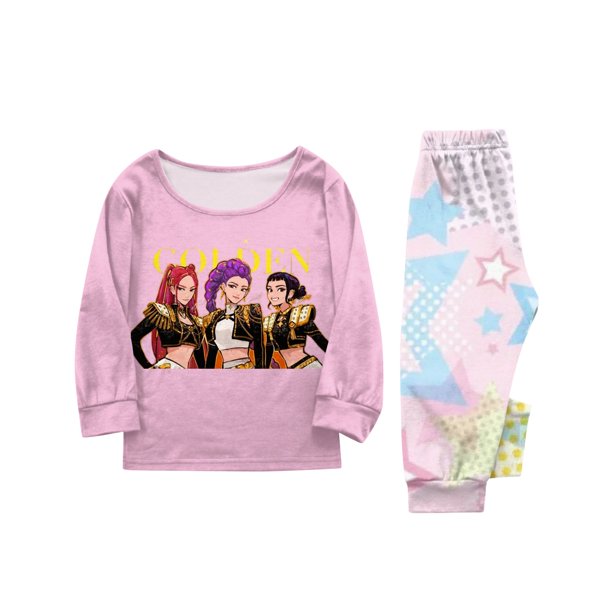 Kpop Demon Hunters Family Pajamas Matching Set, Kpop Demon Hunters Family Matching Long Sleeve Tops+Pants 2 Piece Pajamas Set, Halloween Christmas Paj Matching Sets for Pink#Kids 120