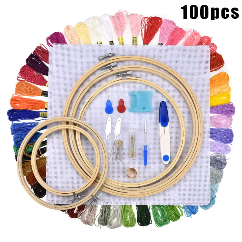 Wooden Punch Needle Pen Punch Needle Kits for Adults Kids DIY Beginner Embroidery Yarn Rug Kit for Starter Cotton Fabric Cloth Yarn Long Wire Threader 7.8inch Embroidery Hoop 