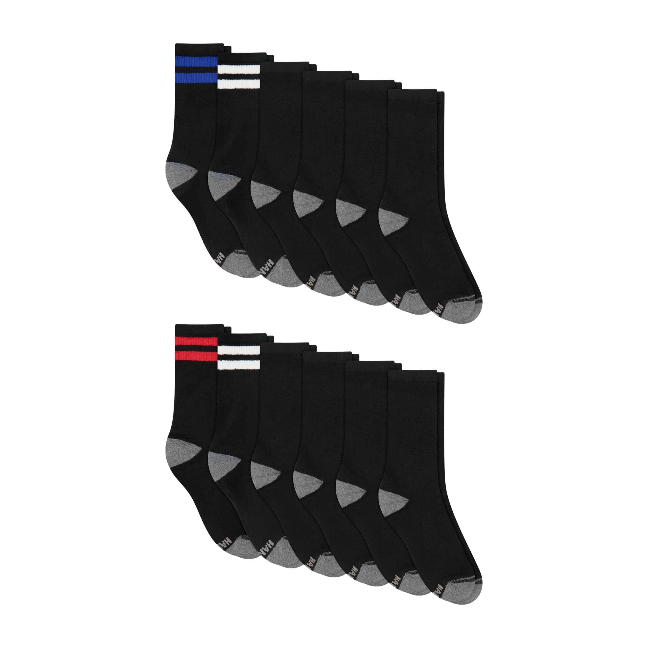 Hanes Mens Crew Socks Pack, 12-Pack, X-Temp, Active Cool Lightweight