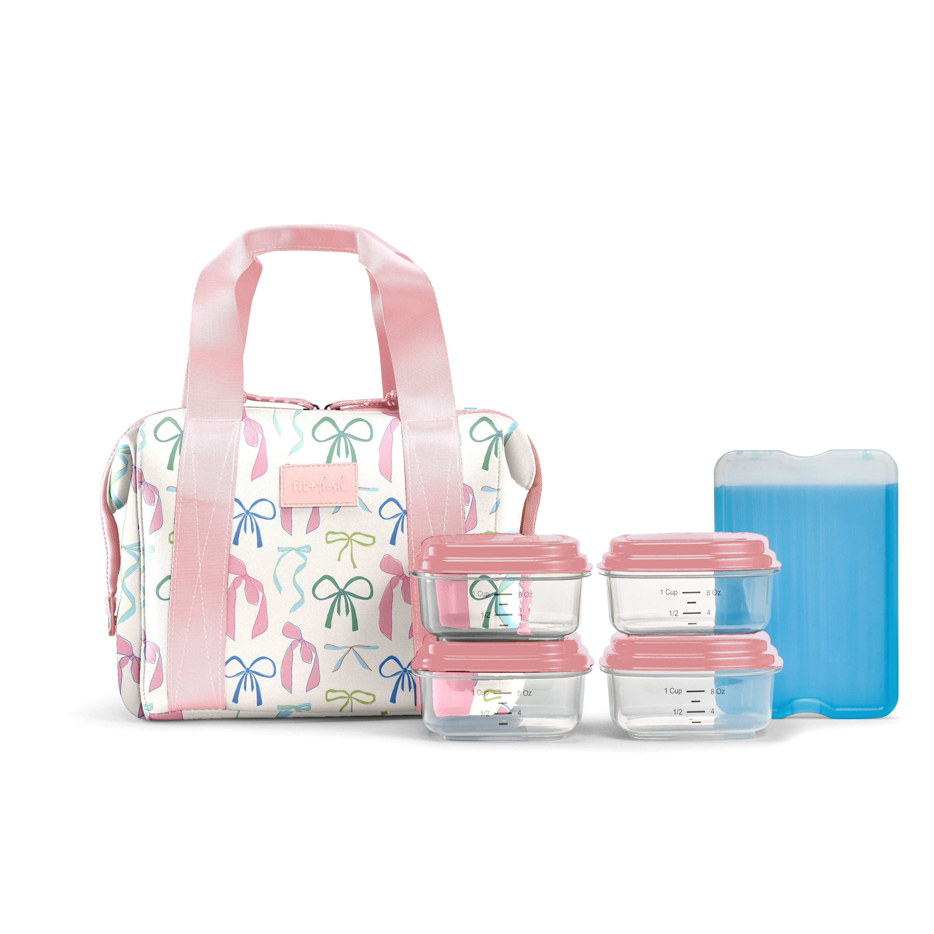 Fit + Fresh Remi Womens Lunch Bag, Insulated Lunch Box With Containers, Dainty Bows