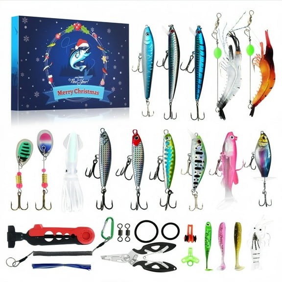 24 Ice Fishing Advent Calendar 2025 Christmas Countdown 26 Days Ice Fishing Lures Countdown Calendar Set for Ice Fisher Adult Men Father Ice Fishing Blind Box Surprise Gift