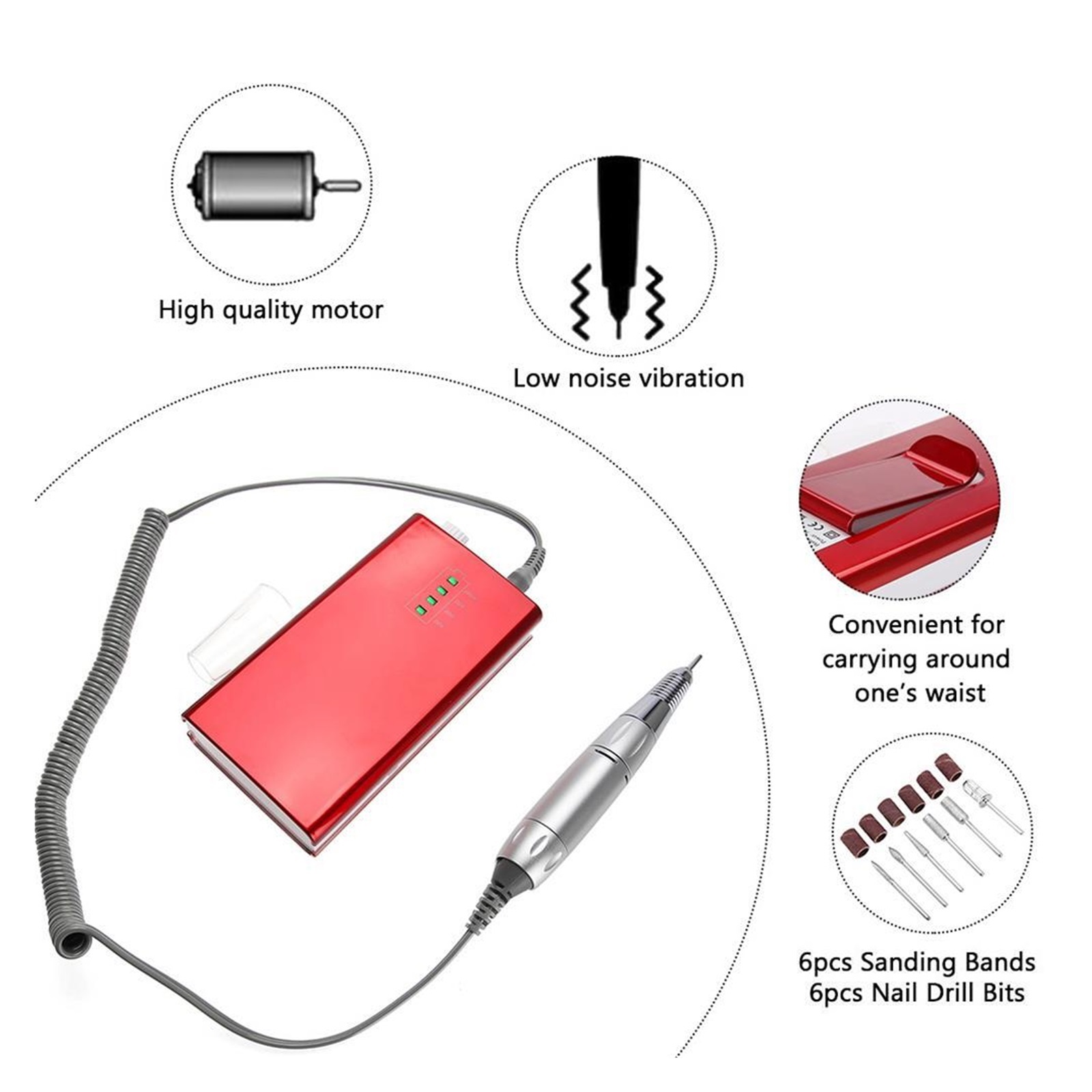 Portable Rechargeable Electric Nail Drill Machine, 30000 RPM Cordless Manicure Machine ,Low Noise