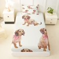 thumbnail image 3 of Homewish Cute Pink Bow Dachshund Twin Sheets,Cartoon Animals Bedding,Cream,3-Piece,1 Fitted Sheet and 1 Pillowcase, 3 of 6