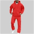 thumbnail image 2 of Afuyipoi Men's Hooded Tracksuit,Long Sleeve Cargo Suit with Pocket Men's Elastic Waist Track Set Red L, 2 of 7