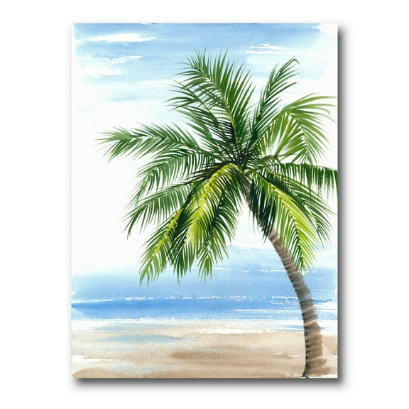 Designart ' Palm Tree At The Beach ' Nautical & Coastal Canvas Wall Art Print