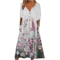 thumbnail image 2 of SMihono Robe d'Été pour Femmes Grande Taille Mode Femmes Été Imprimé Décontracté Col en V Boutons Manches Courtes Poches Robe de Vacances, 2 of 5