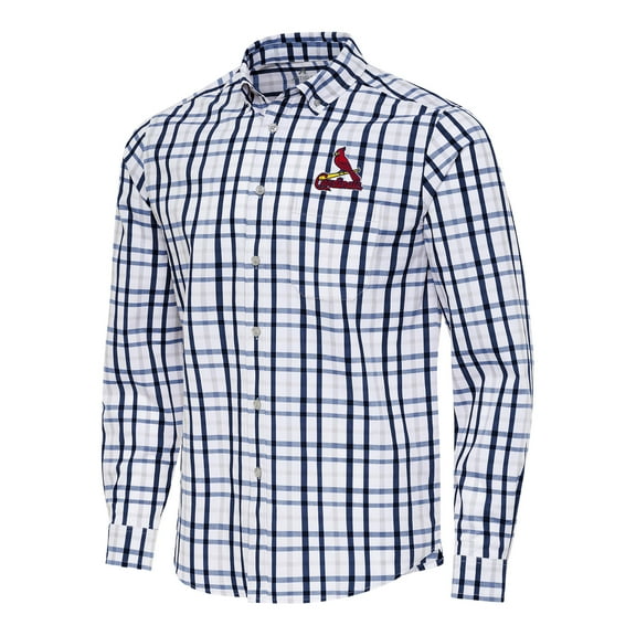 Men's Antigua Navy/White St. Louis Cardinals Tending Woven Tri-Blend Long Sleeve Button-Down Shirt