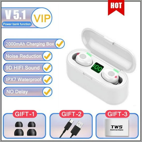 F9 Tws Wireless Earphone Bluetooth Stereo Headphone 5.1 Sport Waterproof Noise Reduction Wireless Earbuds With Mic 2000mah - Earphones & Headphones