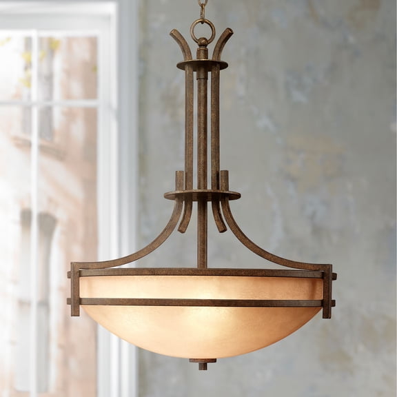 Franklin Iron Works Oak Valley Bronze Pendant Chandelier 21" Wide Rustic Cream Scavo Glass 5-Light Fixture for Dining Room House Foyer Kitchen Island