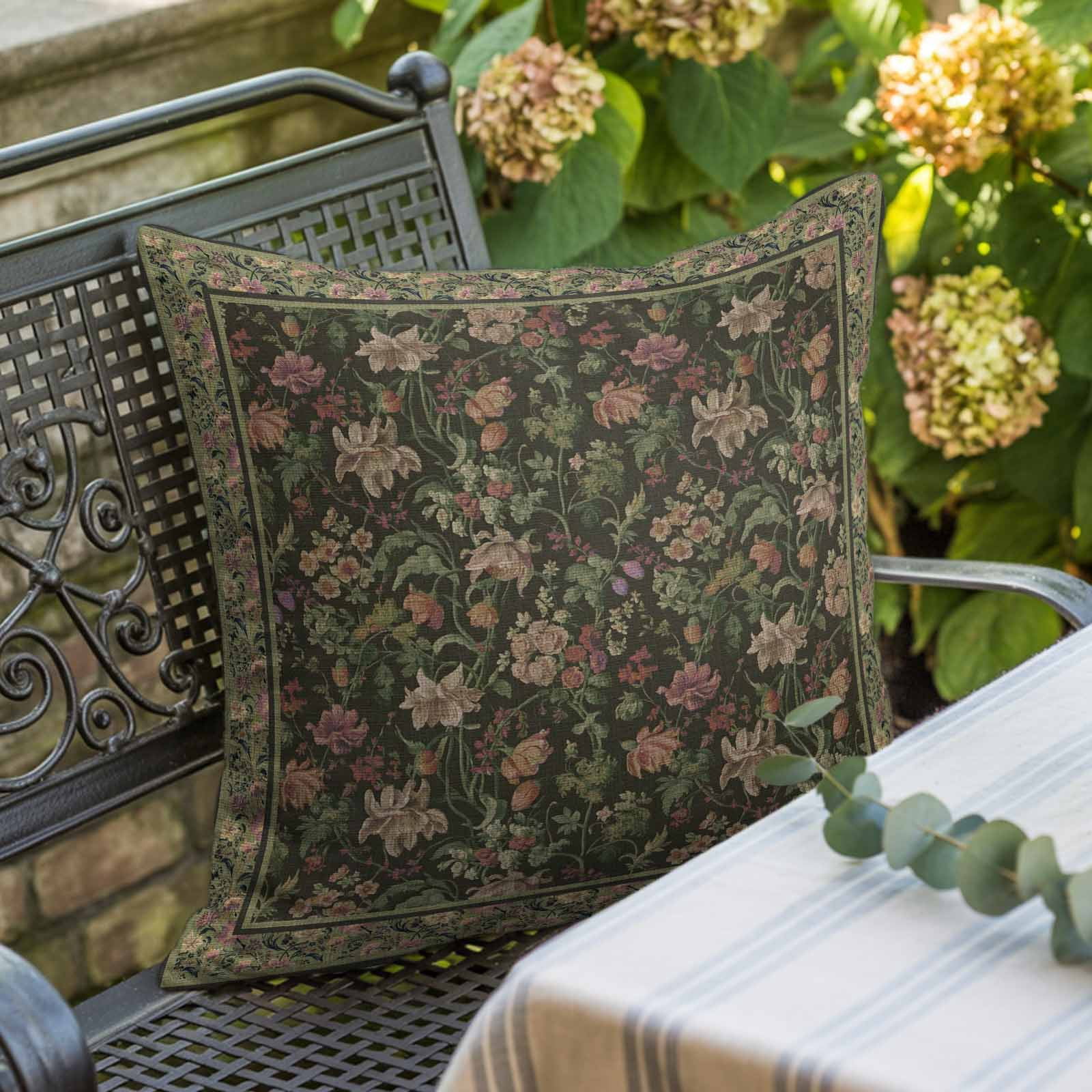 Throw Pillow Covers, Sage Green Floral Boho 26x26 Pillow Covers for Couch/Sofa/Bed, Ethnic Tribe Abstract Art Flower Decorative Square Linen Cushion Pillowcase for Home Decor