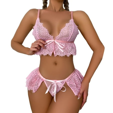 

ZMHEGW Sexy Women Hollow Out Floral Lace Bodysuit Siamese Deep V Underwear Plus Size Lingerie Sets