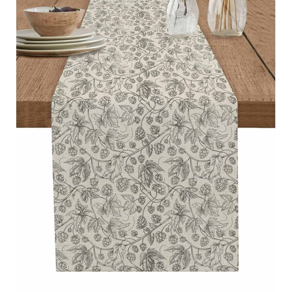 Vintage Flowers Burlap Cotton Table Runner 13x36 Inches Short, Branch Plants Beige Botanical Rustic Farmhouse Table Runners, Outdoor Dining Tablecloths Decor for Baby Shower/Party/Wedding