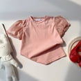 thumbnail image 2 of HAiming Childrens Girls Ruffle Puff Short Sleeve T-Shirt Summer Solid Color Round Neck Casual Tops Loose Blouse, 2 of 5