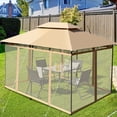 thumbnail image 4 of Glorieta para Patio Toldo de Exterior con Red Removible Dobles Techos Estructura en Acero para Picnic Parrilladas Boda Costway 3,9 x 2,9 m Marrón, 4 of 9