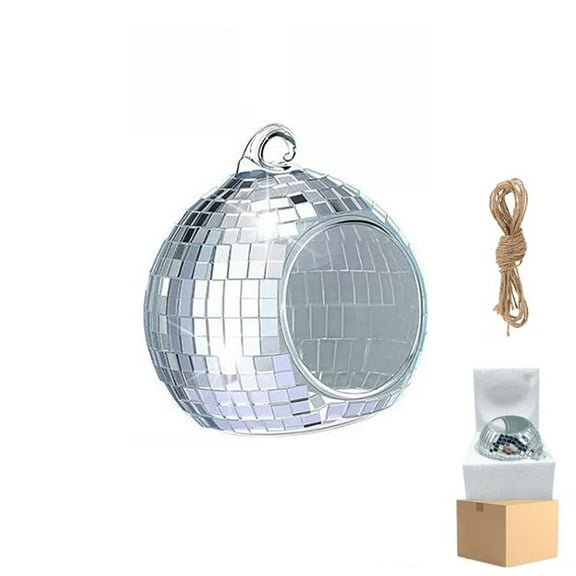 MERILER Round Glass Hanging Mirror Pendant with Optical Maser Effect and Candle Holder for Indoor and Outdoor Decoration