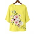 thumbnail image 6 of DeHolifer Women's Tops 3/4 Sleeve Floral Printed Crewneck Casual Loose Lightweight Tee T-Shirts Yellow L, 6 of 6