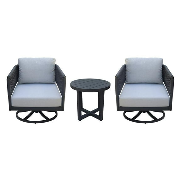 Outdoor Woven Abaca Rope Patio Set with End Table and 2 Swivel Rocking Chairs