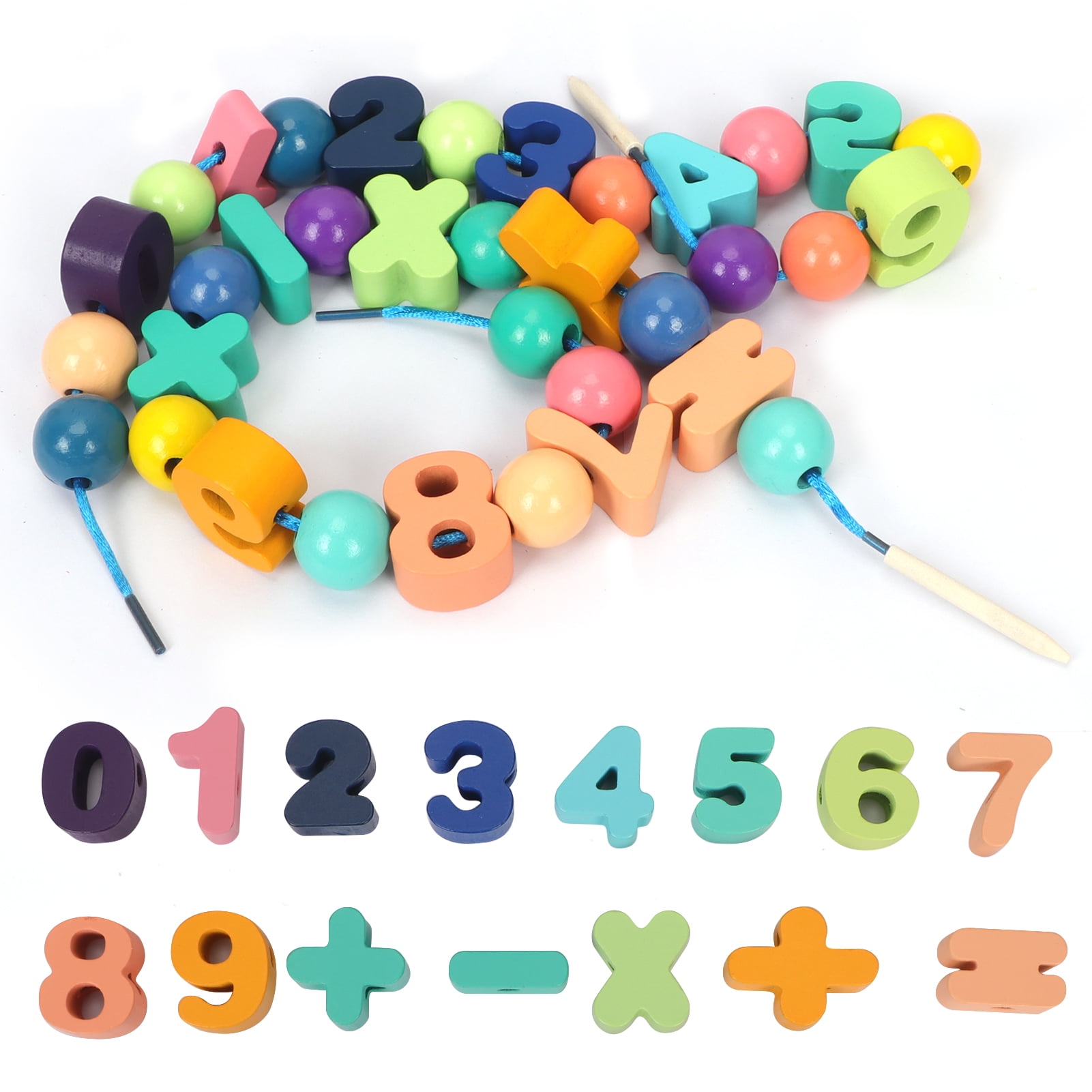 Toplive Wooden Lacing Beads Toy for Kids 35 Pieces, Ages 3+ Number