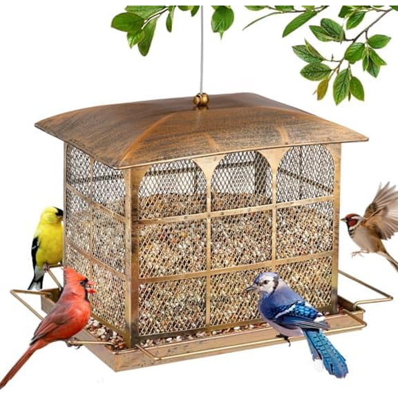 Large Bird Feeder, Heavy Duty Metal Bird Feeders for Outdoor Hanging, 9.5LB Seed Capacity Wild Birdfeeder for Outside Garden Decoration$$Garden & Patio